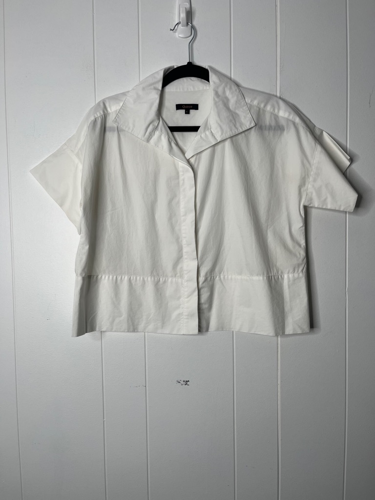 Quince White 100% Organic Cotton Poplin Boxy Short Sleeve Shirt Small